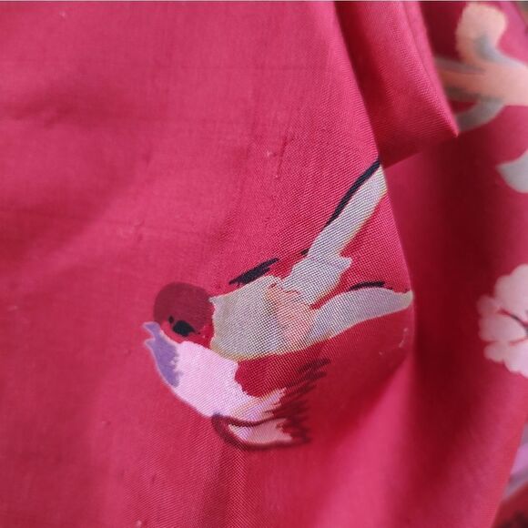 Red Floral and Bird Print Square Scarf - Picture 9 of 14